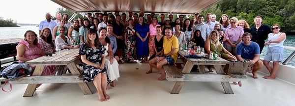 The Bermuda team pictured on the boat for their 10th anniversary